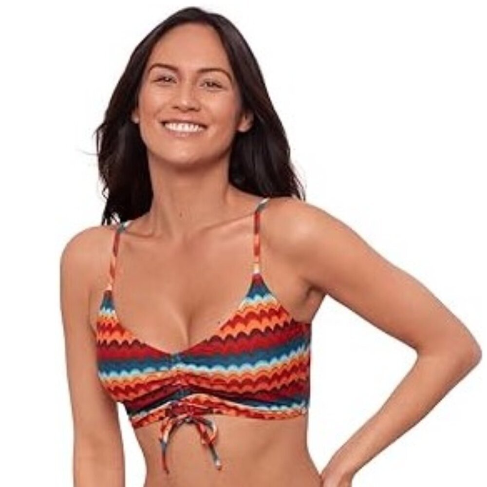Sports Illustrated Shirred Tie Groovy Stripe Midkini Top – Multi, Size M (NWT)